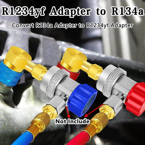 R1234yf to R134a Aadapter, 90 Degrees R134a to R1234yf Adapters, High/Low Pressure Side R1234yf Quick Couplers kit, R1234yf to R134a Conversion Ad...