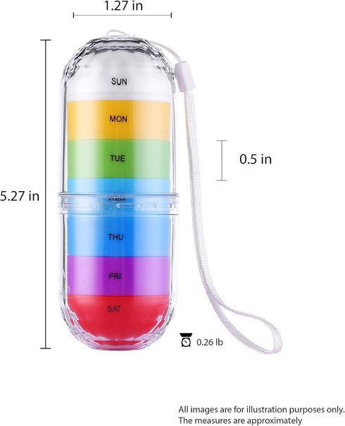 Deke Rainbow 7 Day Waterproof Pill Organizer case Tower Box Medicine Planner case (Seven Day Weekly Travel Container) Medication, Vitamin Holder O...