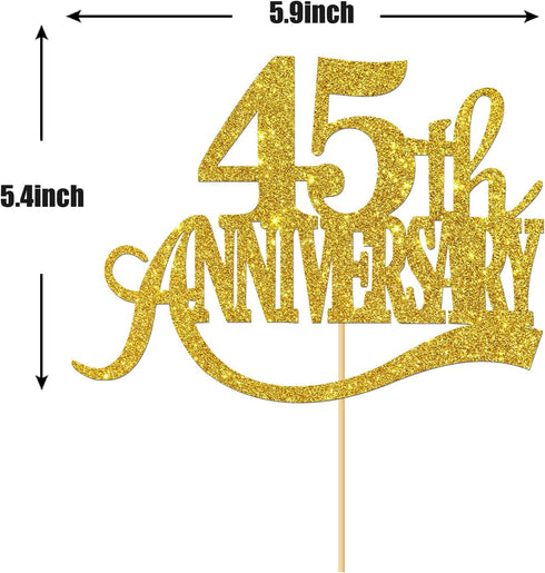 Gold Glitter 45th Anniversary Cake Topper - for Happy 45th Wedding Anniversary / 45th Birthday Party/Cheers to 45 Years Party Decorations...