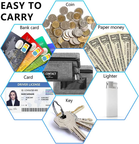 Slim RFID Blocking Zippered Lanyard Wallet - Compact ID Holder & Coin Purse for Men, Women, and Kids - Lightweight Keychain Card Case with 2 Zippe...