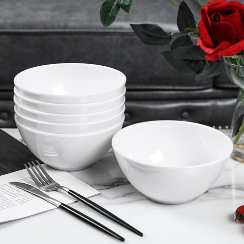 Melamine Cereal Bowls - 28oz White Melamine Bowls,6Pcs Soup Bowls Set for Kitchen,Unbreakable,Dishwasher Safe...
