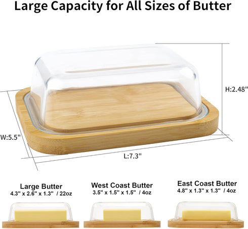 Glass Large Butter Dish with Lid and Knife for Countertop and Refrigerator, Butter Keeper Container Storage with Handle for Fridge, Butter Holder ...
