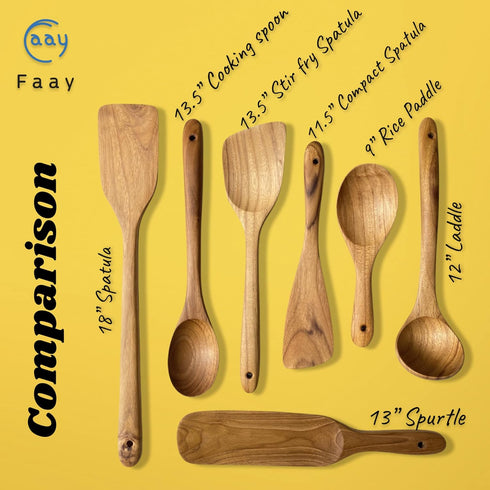 FAAY 18" Teak Long Wooden Spatula, Heavy Duty Stir Paddle for Cooking in Big Pot, Canning, Handcrafted from High Moist Resistance Teak, Wooden Spo...