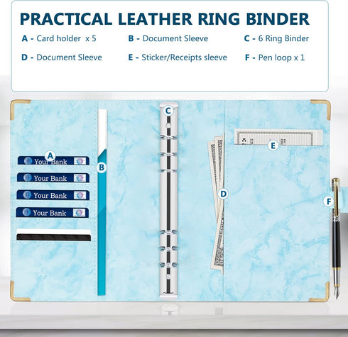 Classycoo A5 Leather Notebook Binder, 6 Ring Binder Planner Notebook Cover for A5 Filler Paper,Loose Leaf Personal Planner Binder Cover with Magne...