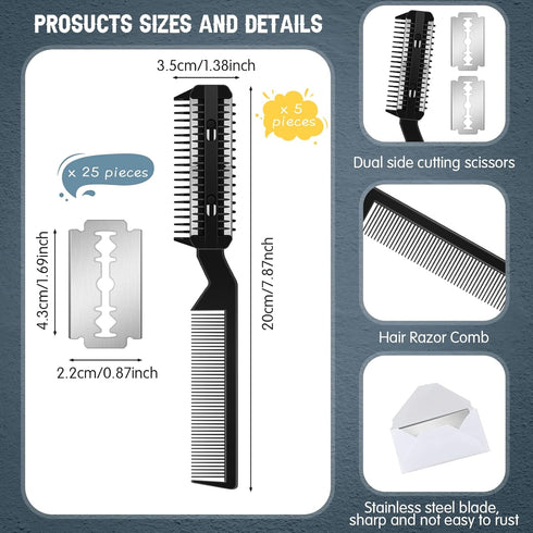 5 Pieces Razor Comb for Dogs Hair Grooming Trimmer Comb for Pet Razor Comb with 25 Extra Blades Manual Dog Hair Trimmer Comb Double Edge Razor for...