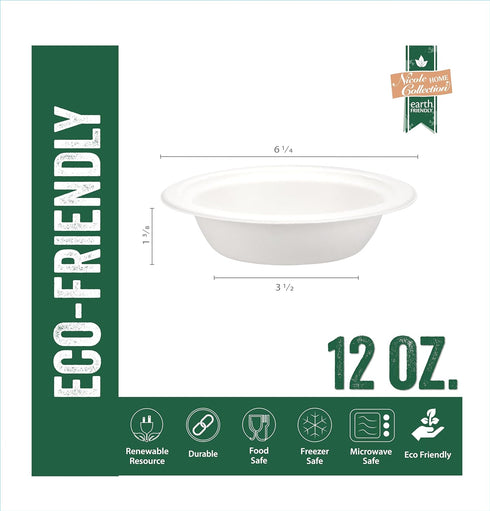 Nicole Home Collection Compostable Heavy Duty 12 oz Disposable Paper Bowls 100% Bagasse Biodegradable Eco-Friendly Natural Sugarcane 100 Count...