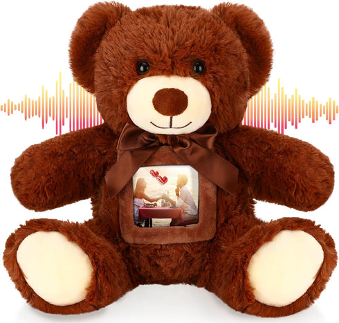14 Inch Remembrance Bear Plush Stuffed Animal with Recorder Soft Doll Fabric Animal Toy with a Picture Frame for Baby Shower Wedding Birthday Gift...
