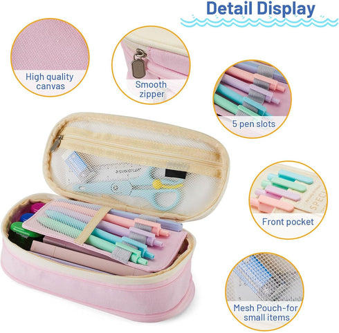 Sonuimy Large Capacity Pencil Case Pouch with Zipper, Portable Aesthetic Cute Big Capacity Pencil Cases Pen Office Travel Stationery Makeup Bag, D...