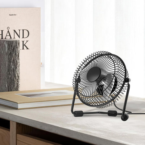 mollie 4-Inch Small USB Desk Fan for Home Office Bedroom Mini Personal Desktop Air Circulator Ultra Quiet Cooling Table Fan Adjustable Tilt Black...