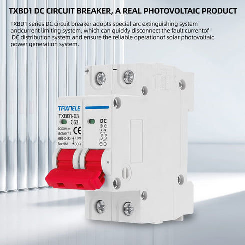 DC Miniature Circuit Breaker 2P 1000V 63A Solar Mini Circuit Breaker Battery Switch Thermal Magnetic Trip DIN Rail Mount DC Disconnect Switch DC M...