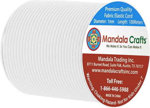 Mandala Crafts 1mm White Elastic Cord for Jewelry Making - 109 Yds Stretchy Cord Round Elastic Strings for Bracelets Making String - Stretchy Stri...