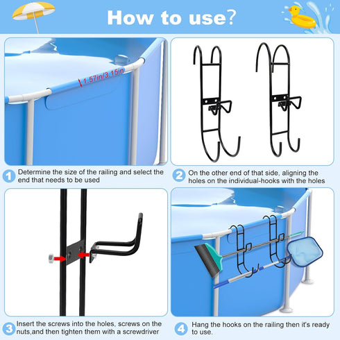 2PCS Pool Pole Hanger Swimming Pool Fence Hooks,Poolside Pool Leaf Skimmer Net Holder Outdoor Hooks for Hanging Pool Equipment Fit 3.26'' or Less ...