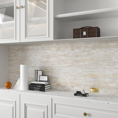 CRE8TIVE Glossy Beige Marble Contact Paper for Countertops Waterproof Marble Peel and Stick Wallpaper Removable Self Adhesive Faux Marble Vinyl Wa...