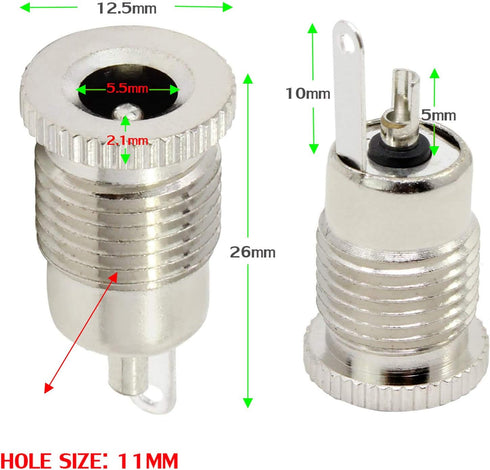 5.5 x 2.1 MM 10A DC Power Jack Cord Socket Threaded Female Mount Connector Adapter with Waterproof Cover Cap...