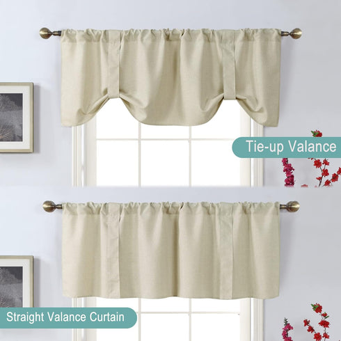 Home Queen Tie Up Shade Curtain Valance Window Treatment for Living Room, Adjustable Balloon Rod Pocket Drape Valance, Set of 1, 54 X 18 Inch, Nat...