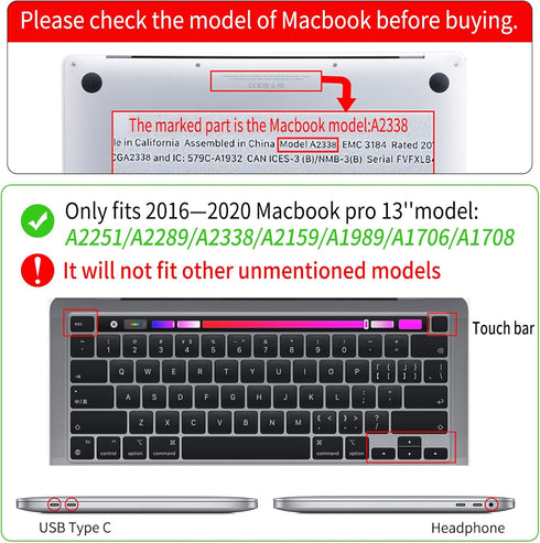 Watbro Compatible with MacBook Pro 13 inch Case 2020 2019 2018 2017 2016 Release M1 A2338/A2289/A2251/A2159/A1989/A1706/A1708 Laptop Hard Shell Ca...