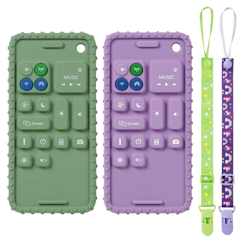 2PCS Silicone Baby Teething Toys, Cell Phone Teether Toys with 2PCS Pacifier Clip, Baby Teething Toys for 0-12 Months, Baby Phone Chew Toys BPA Fr...