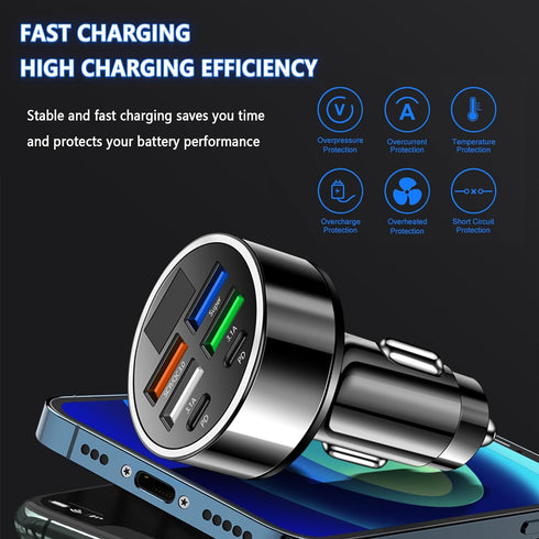 6 Ports Fast Car Charger with Voltage Monitor,Car Cigarette Lighter USB Charger (PD+QC3.0) Compatible with iphone13/14/15 & Most Android Models,Ca...