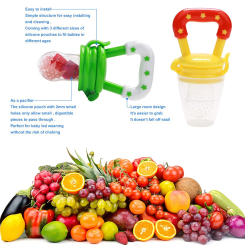 Food Feeder Baby Fruit Feeder Pacifier (3 Pcs) with 6 Different Sized Silicone Pacifiers 2 PCS Silicone Baby Food Dispensing Spoon 90ML with 2 Bab...
