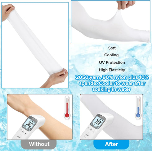 4 Pairs Uv Protection Sleeves for Men Women, White Sun Protection Cooling Arm Sleeves for Women, Uv Blocking Arm Sleeves Golf Sleeves for Summer O...