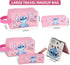 Stitch Stuff Travel Cosmetic Bag + Double Sided Cosmetic Mirror + a makeup brush bag, Large Capacity PU Travel Toilet Bag Makeup Accessories Organ...
