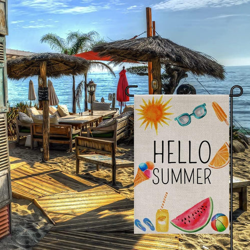 Hello Summer Garden Flag 12x18 Inch Double Sided Burlap, Beach Sign Yard Outdoor Decor Small Flags DF281...