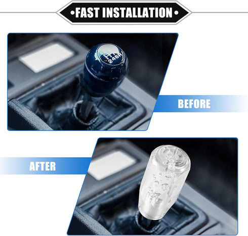 Gear Shift Knob Stick, 10cm Faux Crystal Transparent Bubble Gear Shifter Universal for Manual Transmission Vehicle Durable Acrylic Clear with Adap...