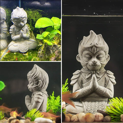 Aquarium Statue Monkey King Aquarium Decorations Asian Buddha Fish Decorations for Tank Collectible Figurines Sun Wukong Statue Solid Aquarium Dec...