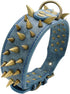 2" Spiked Leather Dog Collar - Anti-Bite Sharp Rivet Studded for Pit Bull Medium Large Dogs,Blue Neck for 14-19" Total Length 21.5"...