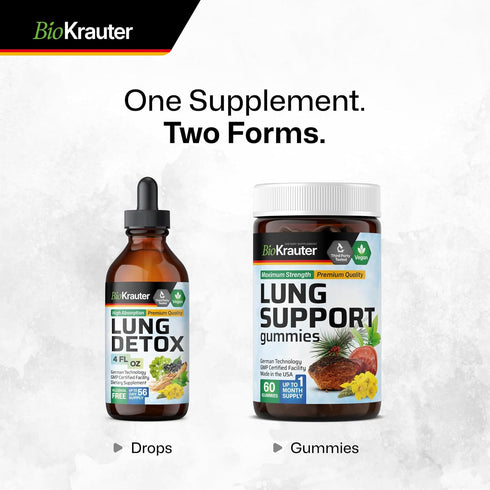 BIO KRAUTER Lung Detox Gummies - 60 Vegan Chews - Lung Cleanse Supplement w/Vitamin C & Mullein Leaf Blend - Respiratory Support...