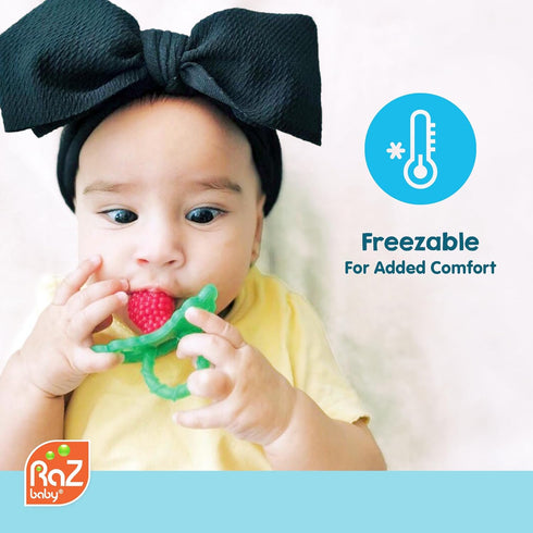 RaZbaby RaZberry Silicone Teether Pacifier – Teething Relief for Infants, Food-Grade, BPA-Free, Hands-Free Design, Natural Berrybumps Fruit Textur...