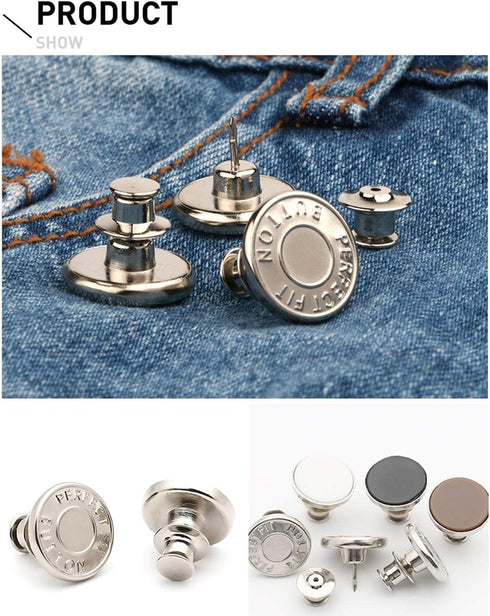 6 Pcs Buttons for Jeans,Adjustable Jean Button Pins,Pant Waist Tightener,No Sew and No Tools Instant Jean Button Pins for Pants, Simple Installati...
