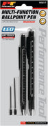 Performance Tool W9217 2 pk. Multi-Function Aluminum Black Ballpoint Pens, LED Light Stylus Ruler Level Bottle Opener Slotted & Phillips Screwdriv...