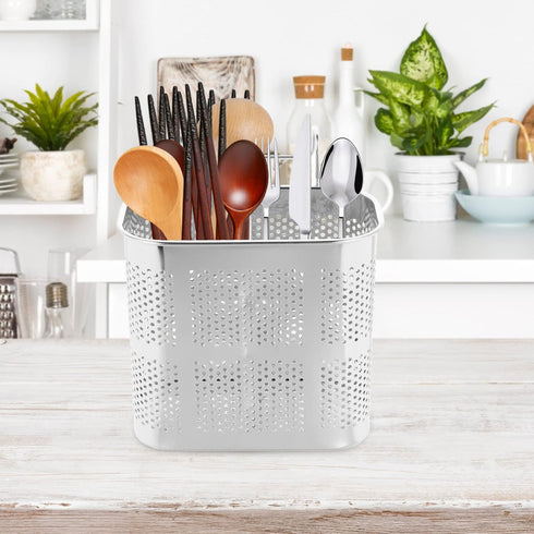 UPKOCH Stainless Steel Utensil Silverware Holder Organizer Drying Rack Basket Holder with Hooks Chopstick Holder for Dishwasher...