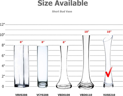 WGV Maria Bud Vase, Width 2", Height 10", Clear Slant Cut Opening Gathering Concaved Glass Floral Container Centerpiece for Wedding Party Event Ho...