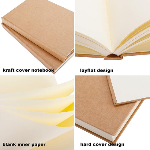LABUK 4 Pack Blank Notebook Bulk, 120 Sheets Sketch Book 100gsm 5.6"x 8.3" Hardcover Sketchbook for Office School Travelers Gifts...