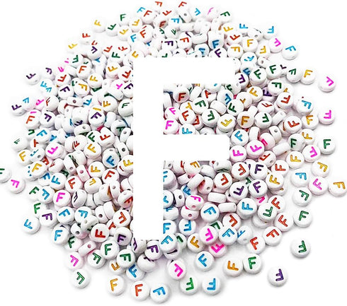 500PCS 4x7mm Acrylic Letter Beads F for Friendship Bracelets Jewelry Making, White Round Flat Acrylic with Colourful Alphabet Beads for DIY Crafts...