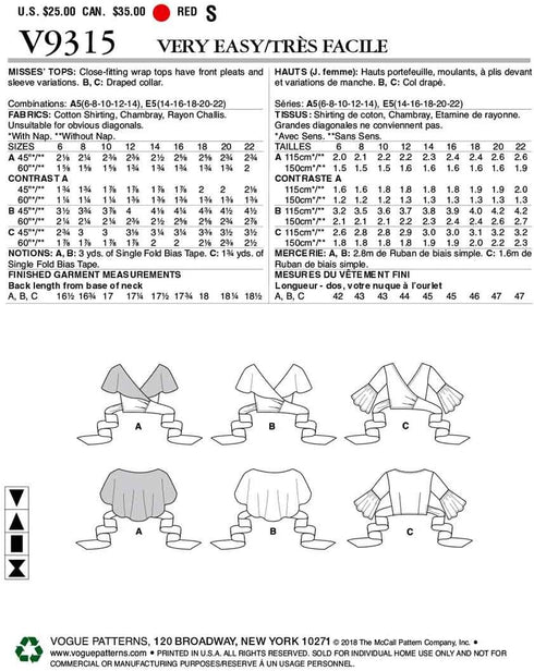 Vogue Patterns Misses' Top Sewing Pattern, 6-8-10-12-14, Red...