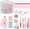 Mini Office Supply Kit Includes Stapler Tape Dispenser Staple Remover Paper Clips Scissor Staples Pen Sharpener Note Small Telescopic Knife for Of...