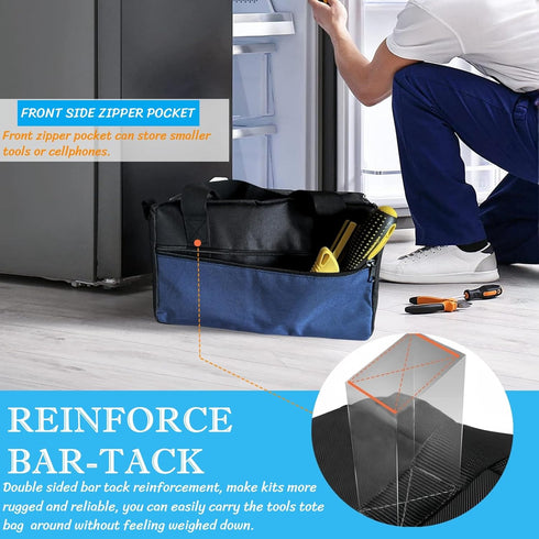 14 Inch Wide Mouth Tool Bag, Oxford Tool Tote Bag for Men, Large Capacity Handbag for Electricians, Multi-function Tool Organizer Pouch Storage Wr...