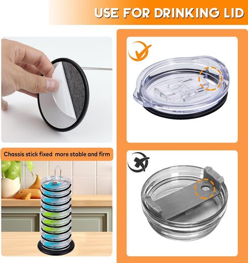 Tumbler Lid Organizer,Cup Lid Organizers Inside Cabinet,2PC Detachable Stacking Lid Holder,Space-Saving Design Lid Rack for Kitchen Cabinet and Co...