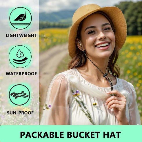Waterproof Bucket Rain Hat, Outdoor Fishing Hat for Men Women Foldable Outdoor UV Protection Sun Hat Quick Dry Packable Hat for Summer Beach Fishi...