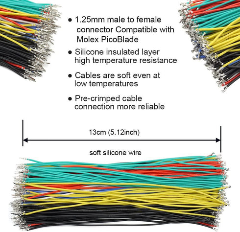 1.25mm Male and Female Connectors Socket and plug with Pre-crimped Cables Compatible with JST Molex PicoBlade 1.25 for Pixhawk Silicone 13cm Wire ...