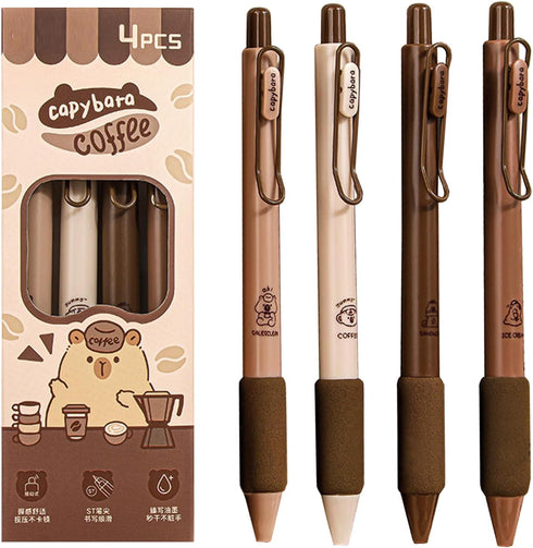 4 Pcs Gel Ink Pens Retractable Pens Cute Coffee Capybara Pen 0.5mm Black Ink Pen Writing Pens Office School Supplies for Girls Boys Women Men (Cof...
