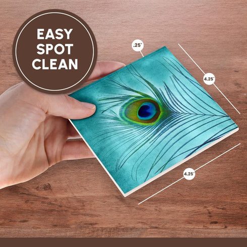 3dRose CST_211236_3 Peacock Feather on Turquoise Background Ceramic Tile Coaster (Set of 4)...