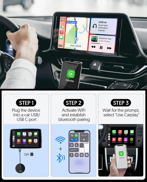 BAKEN CarPlay Wireless Adapter for Factory Wired CarPlay 2024 Upgrade Plug & Play Dongle Converts Wired to Wireless Fast and Easy Use Fit Compatib...