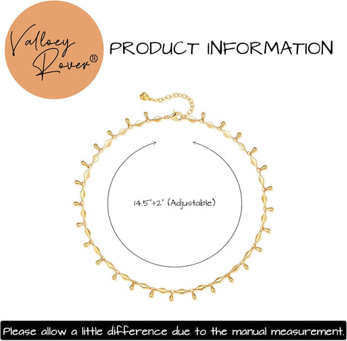 Valloey Rover Choker Necklace for Women 14k Gold Plated Dainty Rope Short Chain Necklace...