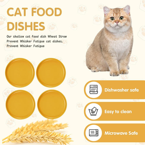 4 Pcs Whisker Fatigue Relief Cat Bowl Shallow Cat Food Dish 6 Inch Cat Wet Feeding Bowls Wide and Short Legged Cat and Small Pet Plate for Kittens...