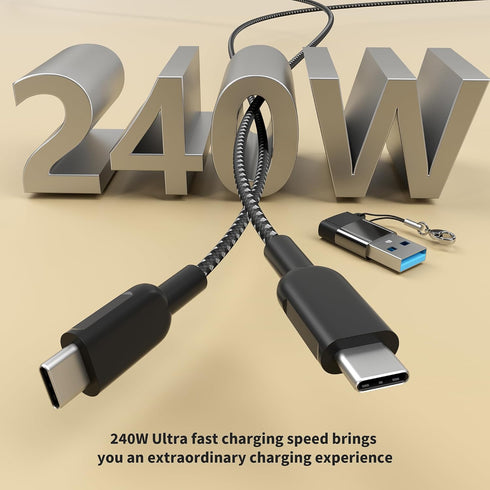 888 Type C Belt Cable 1ft Fast Charging USB C to USB C 240W, Data Transfer - with Type A to Type c 3.0 Adapter (Black)...