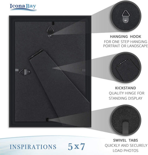Icona Bay 5x7 Picture Frames (Black, 12 Pack), Beautifully Detailed Molding, Contemporary Picture Frame Set, Wall Mount or Table Top, Inspirations...